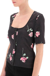 FLORAL CRINKLE-EFFECT SATIN TOP